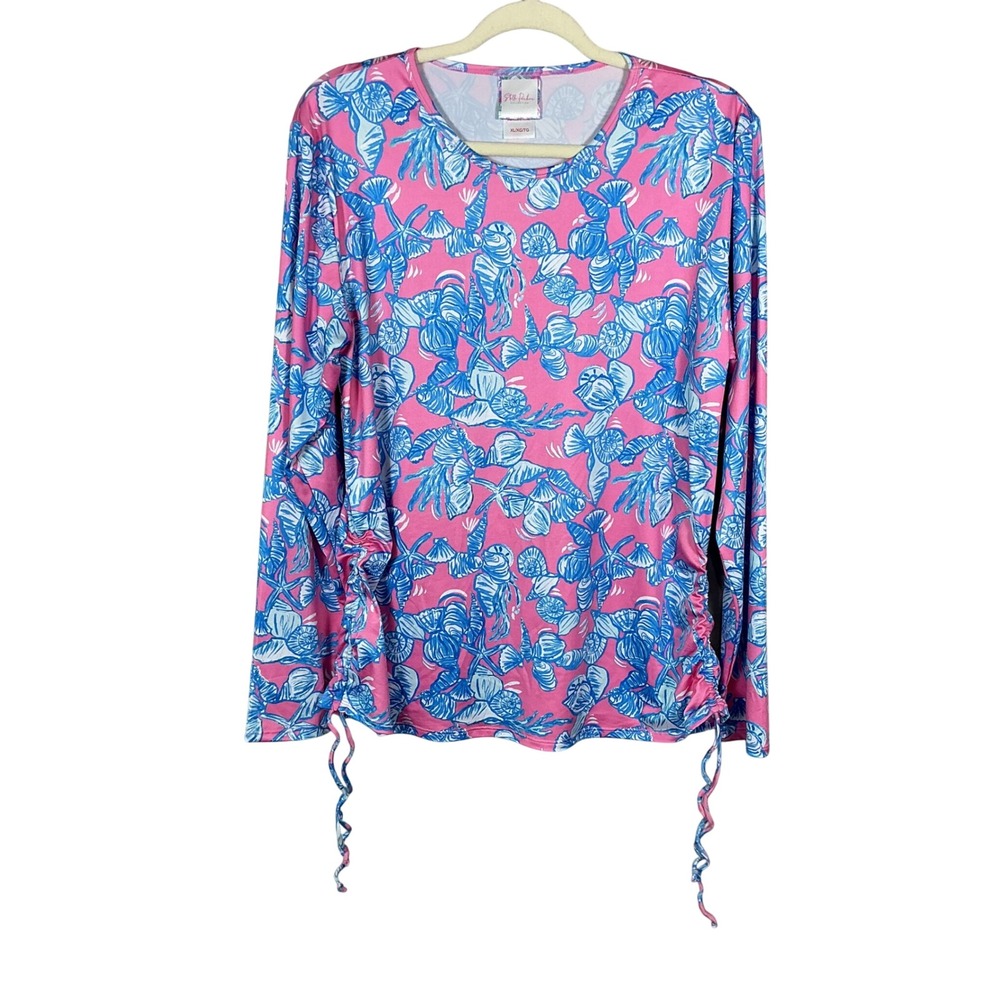 Stella Parker Collection Pink Blue Seashell Ruched Side Top XL